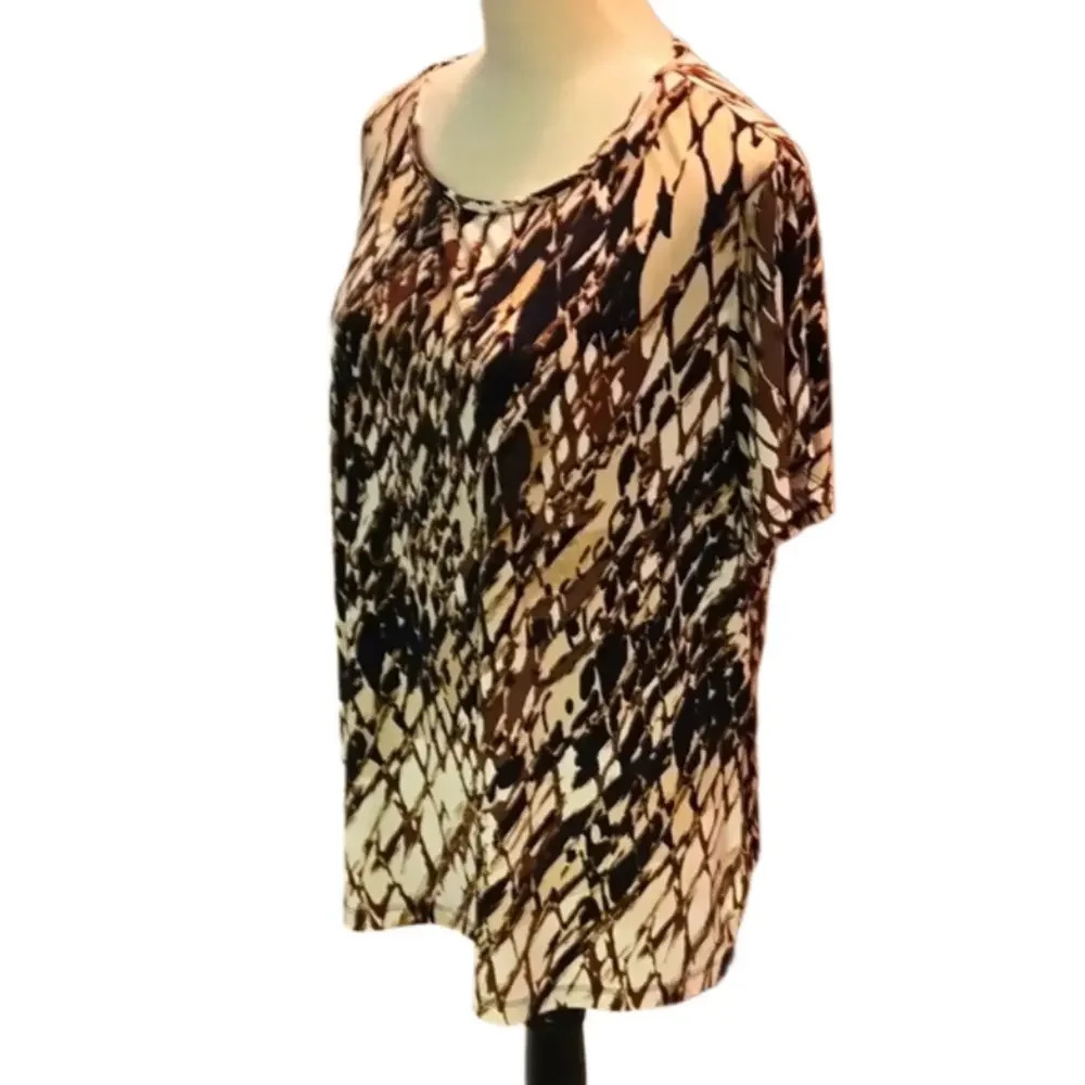 East 5th Short Sleeve Top Brown, Black & Tan Perfect for Layering Women size 2X
